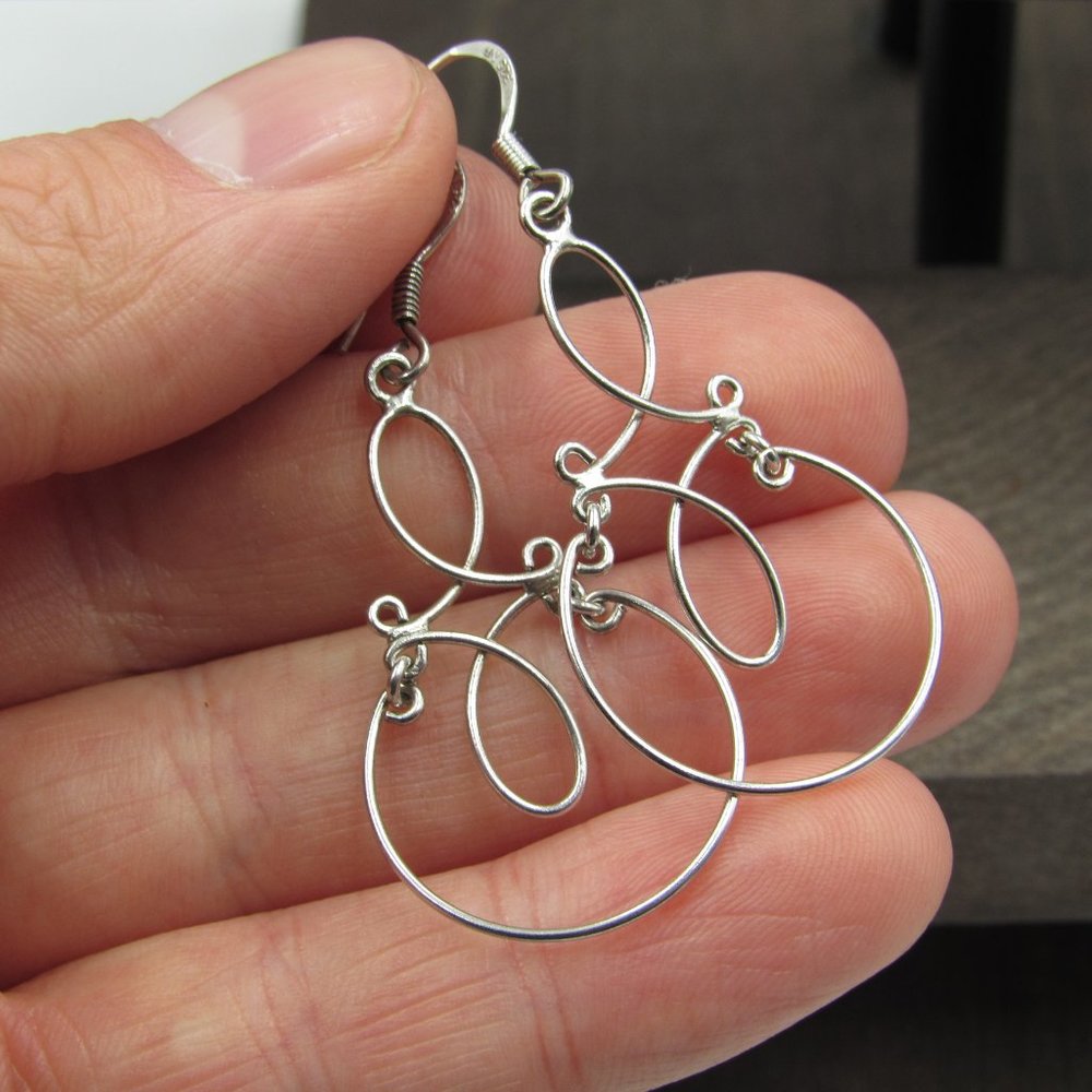 Sterling Silver Unique Pattern Dangle Earrings - image 2